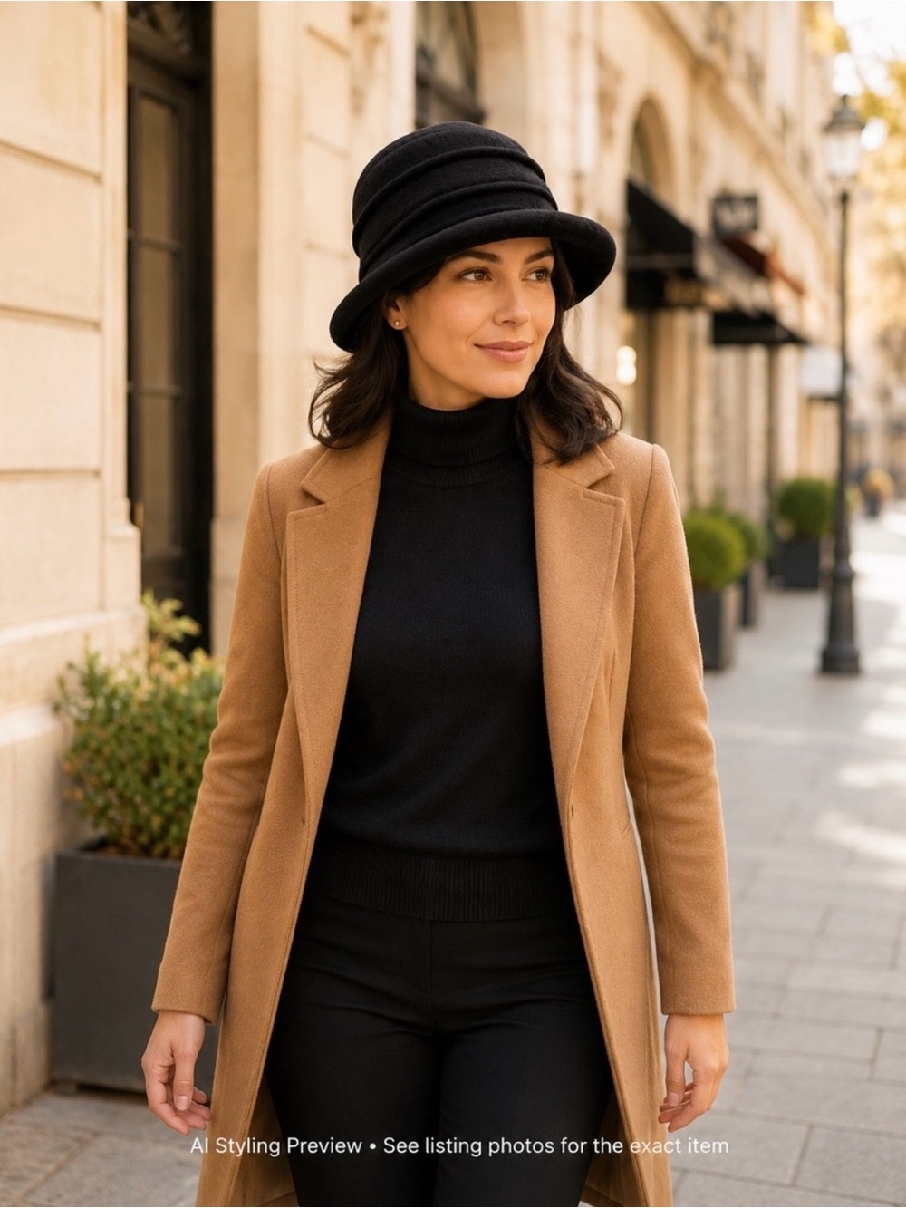 SCALA Black 100% Wool Cloche Bucket Hat (One Size) perfect for traveling